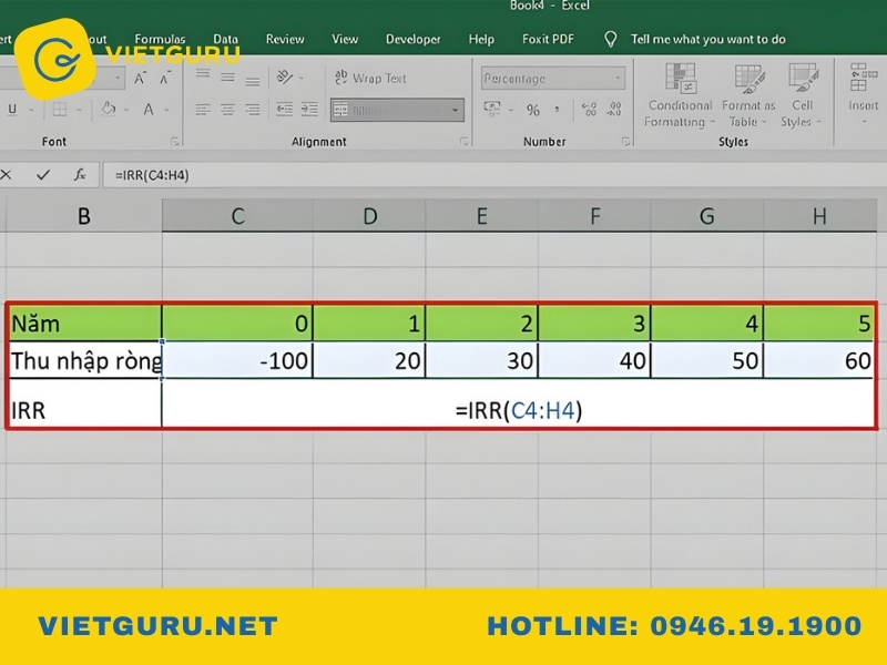 Cách tính IRR bằng Excel
