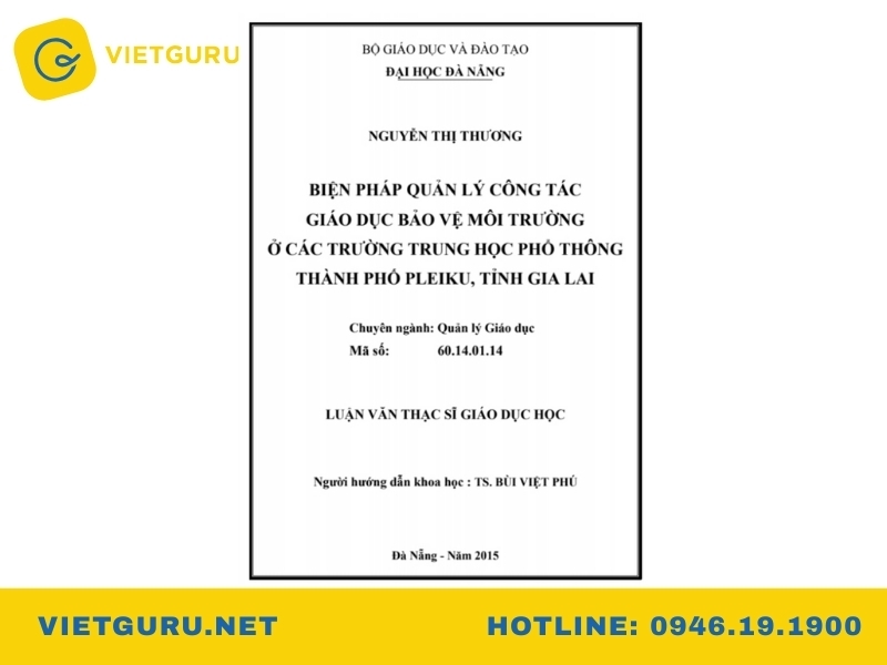 Mẫu luận văn giáo dục bảo vệ môi trường tại các trường trung học phổ thông tỉnh Gia Lai
