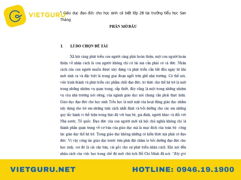 Mẫu luận văn về phát triển phẩm chất đạo đức cho học sinh cá biệt