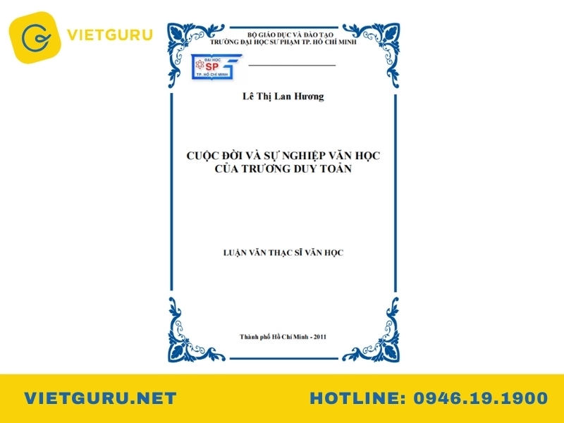 Tài liệu tham khảo và đề tài nổi bật trong nghiên cứu thạc sĩ văn học hiện nay Nghiên cứu di sản sáng tác của Trương Duy Toản