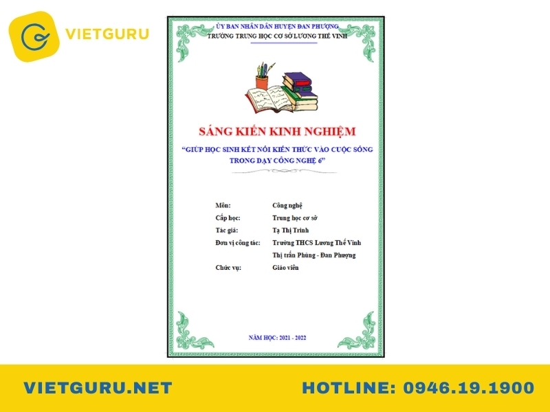 Chọn lọc 20+ sáng kiến kinh nghiệm THCS hay, dễ áp dụng và đạt điểm cao Mẫu sáng kiến kinh nghiệm THCS Công nghệ