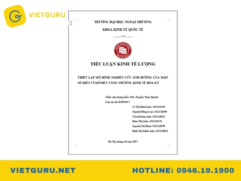 Tiểu luận kinh tế lượng chuẩn form – Hướng dẫn làm bài và tuyển chọn mẫu tiêu biểu Tiểu luận kinh tế lượng phân tích tác động của các biến vĩ mô