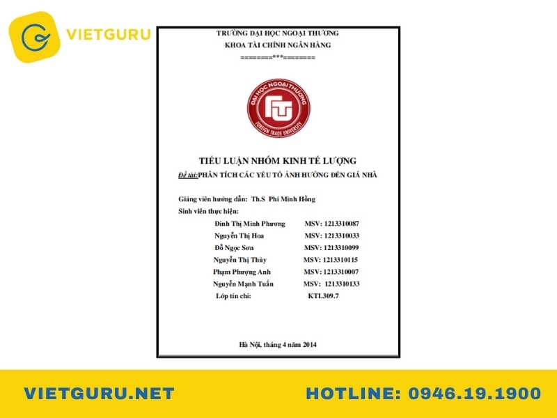 Tiểu luận kinh tế lượng chuẩn form – Hướng dẫn làm bài và tuyển chọn mẫu tiêu biểu Mẫu tiểu luận kinh tế lượng phân tích những yếu tố ảnh hưởng đến giá nhà