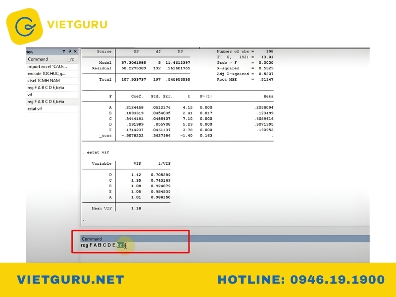 Cách chạy hồi quy OLS bằng lệnh Stata
