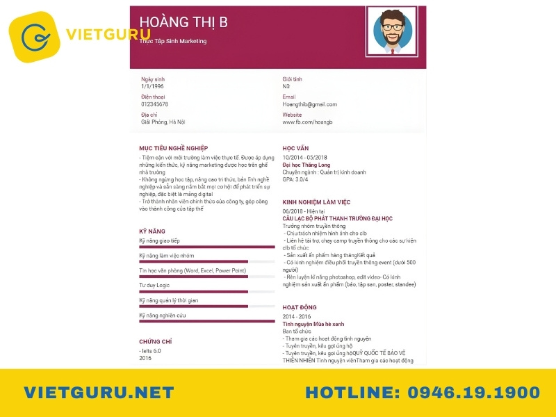 mẫu cv xin thực tập chưa có kinh nghiệm 1