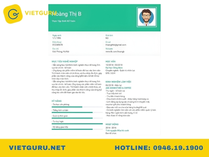 Mẫu cv xin thực tập chưa có kinh nghiệm 2