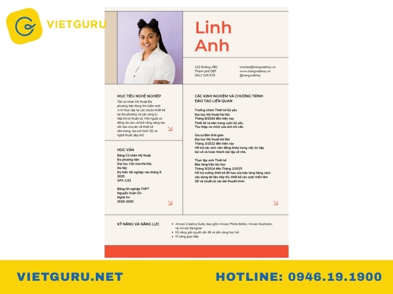 mẫu cv xin thực tập chưa có kinh nghiệm 3