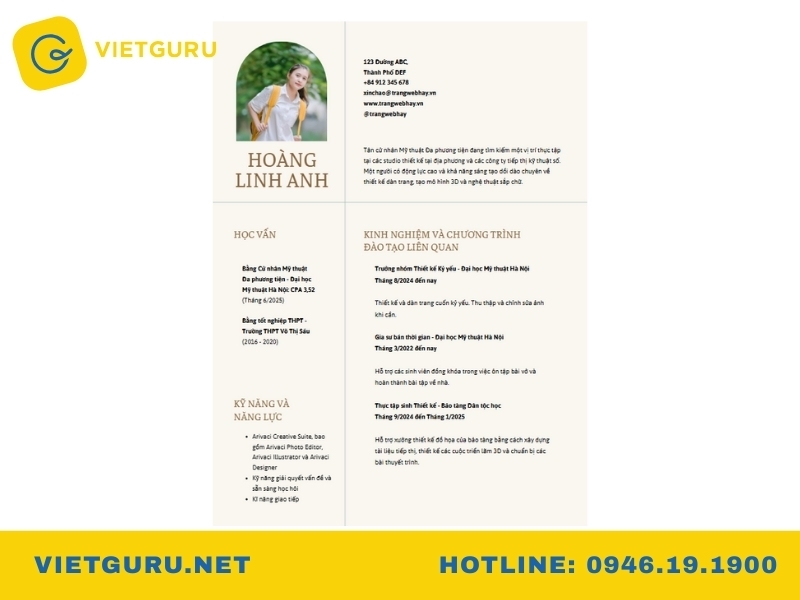 Mẫu cv xin thực tập có kinh nghiệm 1