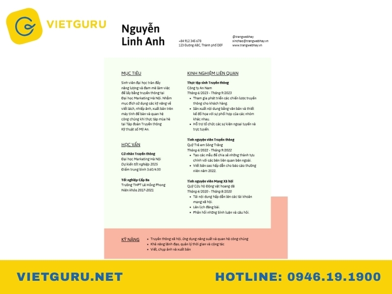 Mẫu cv xin thực tập có kinh nghiệm 2
