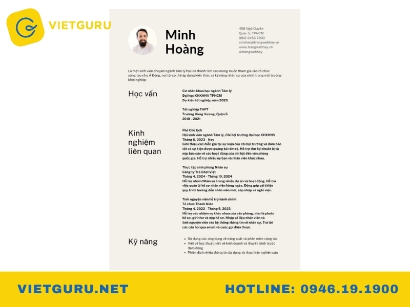 Mẫu cv xin thực tập có kinh nghiệm 4