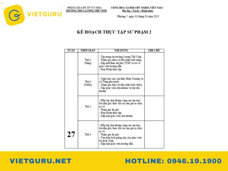 Tải file Word mẫu bản kế hoạch thực tập theo tuần