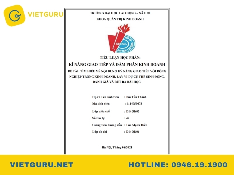 Mẫu tiểu luận kỹ năng giao tiếp đạt điểm cao