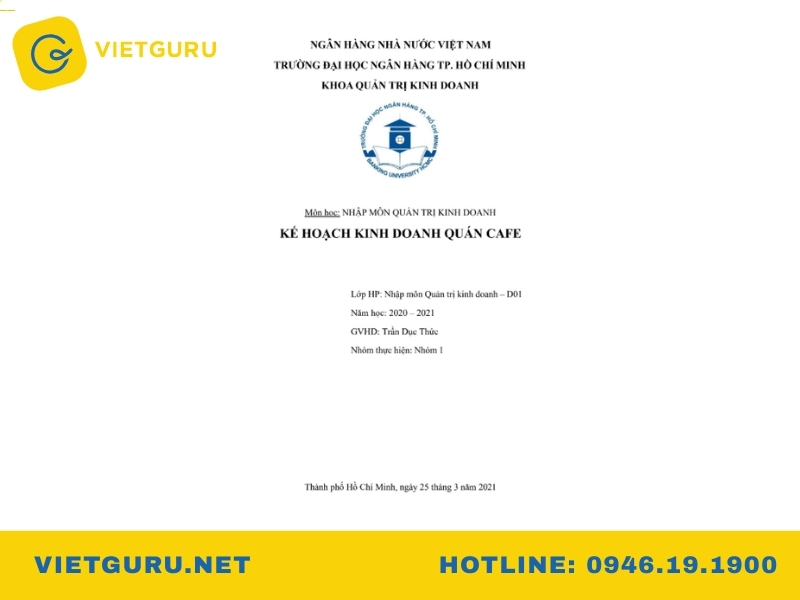 Mẫu tiểu luận lập kế hoạch kinh doanh quán cà phê tham khảo (Free)