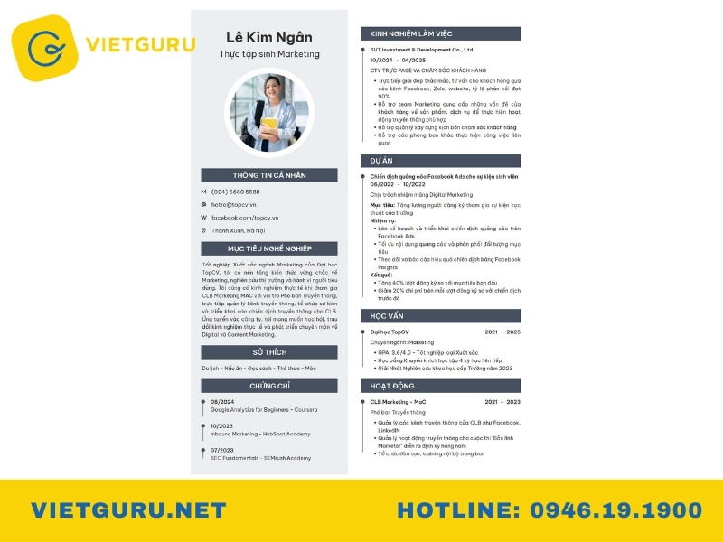 Mẫu CV cho sinh viên mới ra trường ngành marketing
