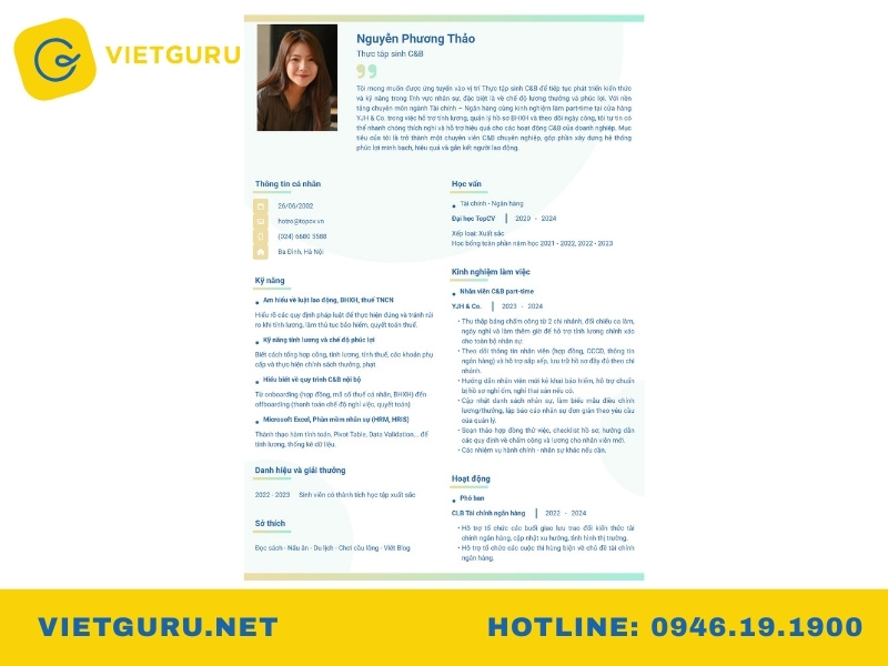 Mẫu CV cho sinh viên mới ra trường ngành nhân sự