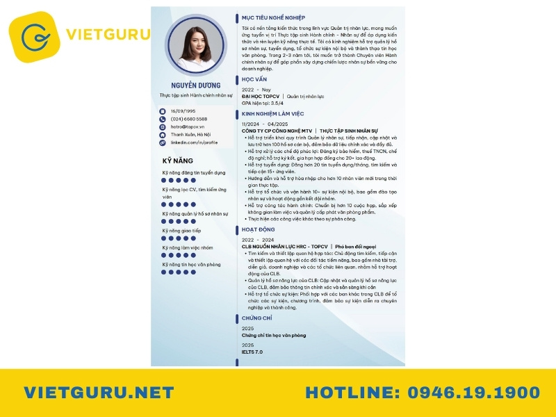 mẫu cv xin việc cho sinh viên 1
