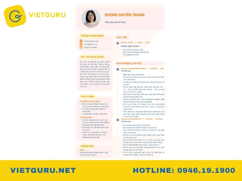 mẫu cv xin việc cho sinh viên 3