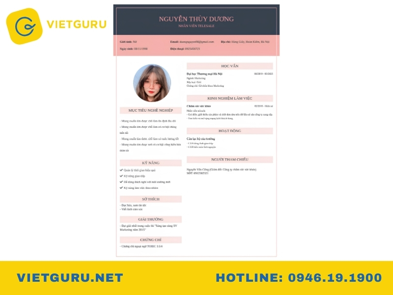 mẫu cv xin việc cho sinh viên 4
