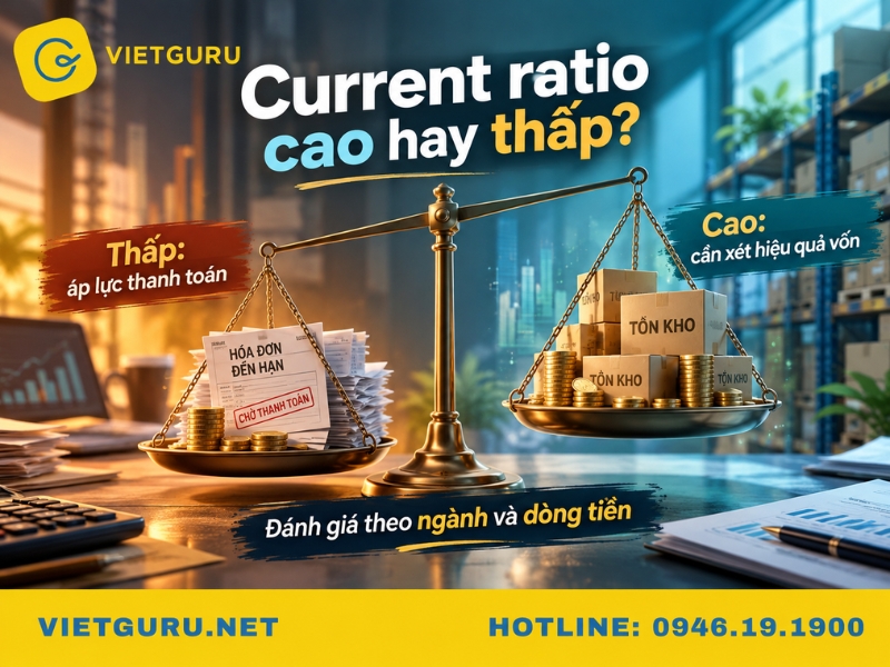 Current ratio là gì? Công thức và cách tính current ratio Current ratio cao hay thấp ảnh hưởng như thế nào với doanh nghiệp?
