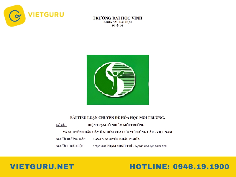 Tổng hợp mẫu tiểu luận ô nhiễm môi trường hay và đề tài chọn lọc Tiểu luận ô nhiễm môi trường lưu vực sông